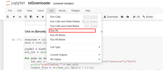 Run all cells in Notebook